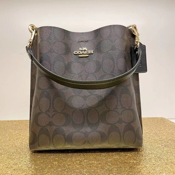 Coach CA582 Mollie Bucket Bag 22 In Signature Canvas In Gold/Brown Black - Picture 2 of 6